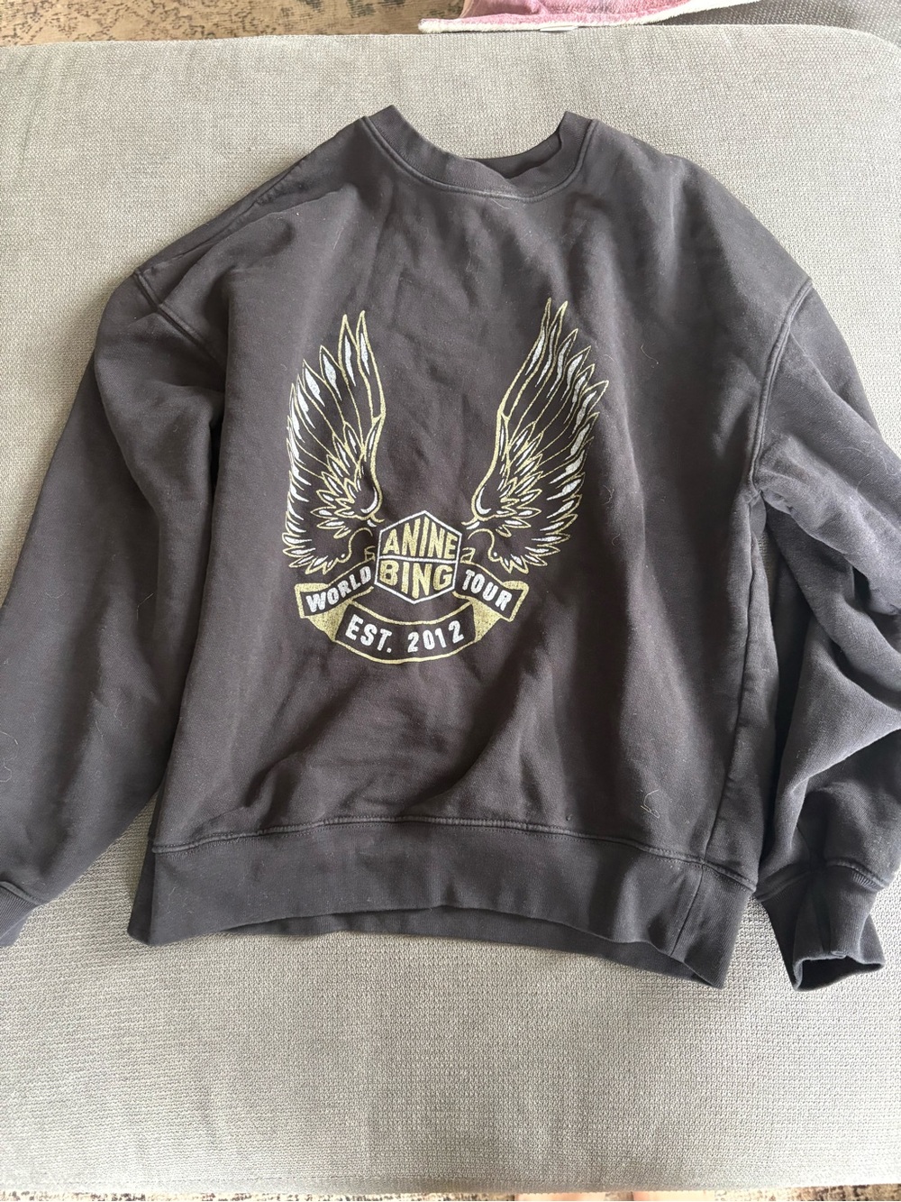 Anine Bing Black Crewneck Sweatshirt with Winged Graphic
